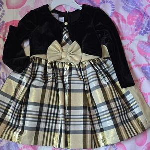 Bonnie Jean Black Velvet Dress with Gold Button